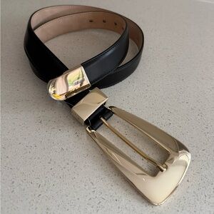 Khaite Lucca Black Leather Belt with Gold Hardware Size 90